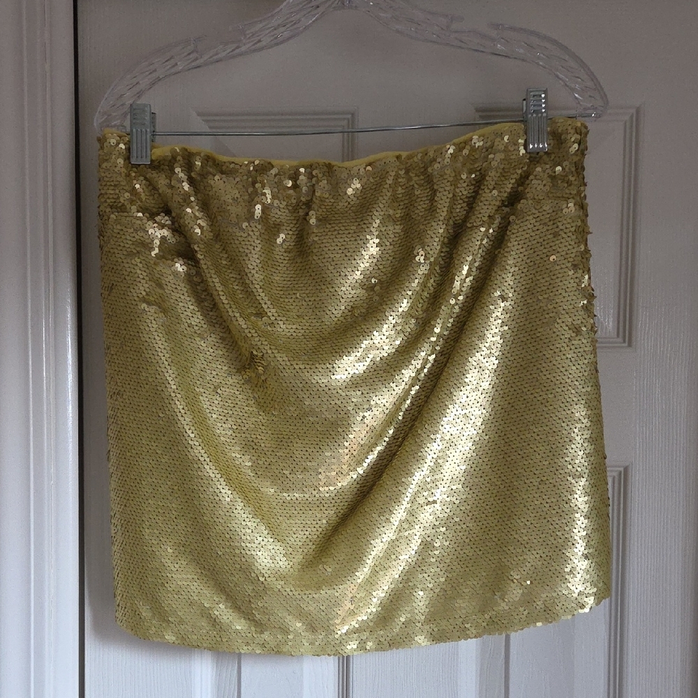 Anthropologie Gold Sequin Mini Pencil Skirt